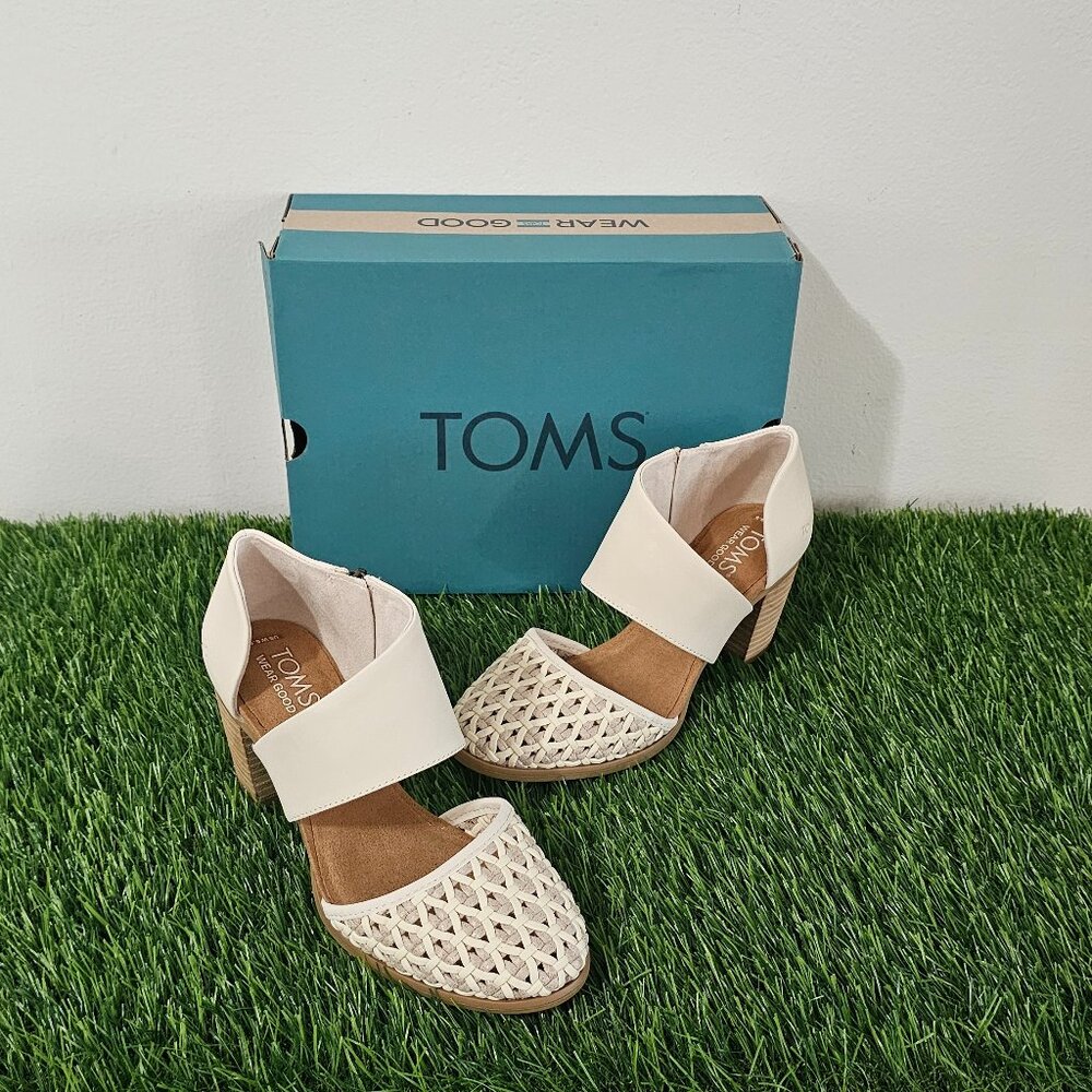 TOMS Milan Closed Toe Heel - Natural Geo Basket PU Leather - Size 5.5 - 10022268